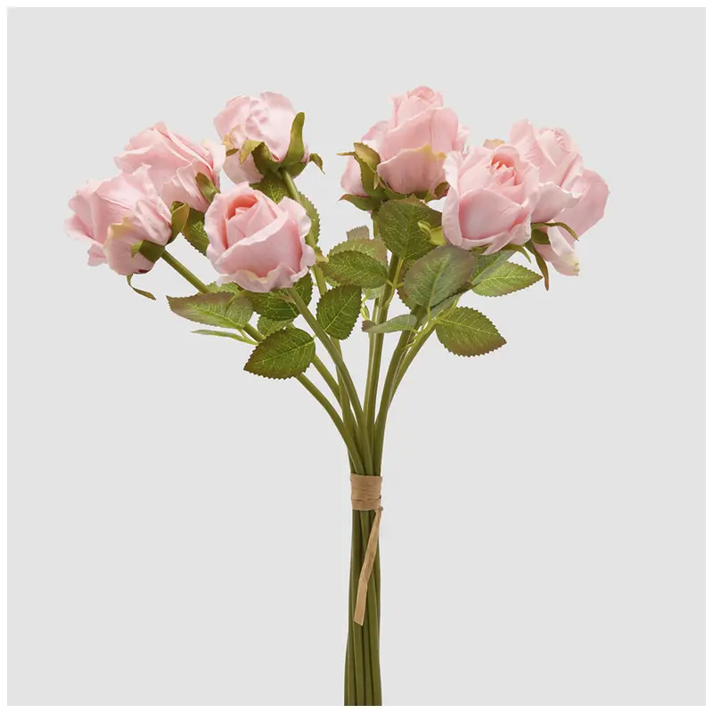 EDG Enzo de Gasperi Mazzo 9 Rose rosa con foglie artificiale H46 cm
