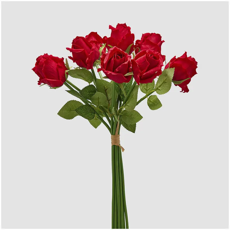 EDG Enzo de Gasperi Mazzo 9 Rose rosse con foglie artificiale H46 cm