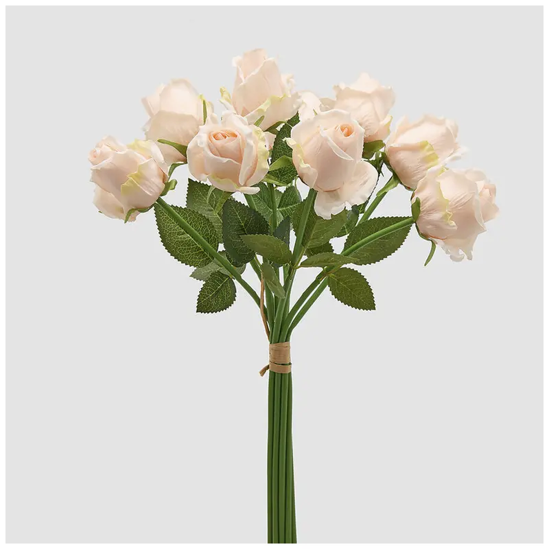 EDG Enzo de Gasperi Mazzo 9 Rose salmone con foglie artificiale H46 cm