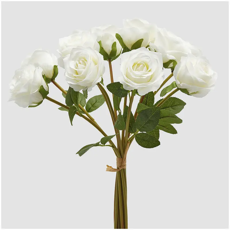 EDG Enzo de Gasperi Mazzo Bouquet 10 Rose bianche con foglie artificiale H40 cm