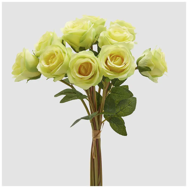 EDG Enzo de Gasperi Mazzo Bouquet 10 Rose giallo/verde con foglie artificiale H40 cm