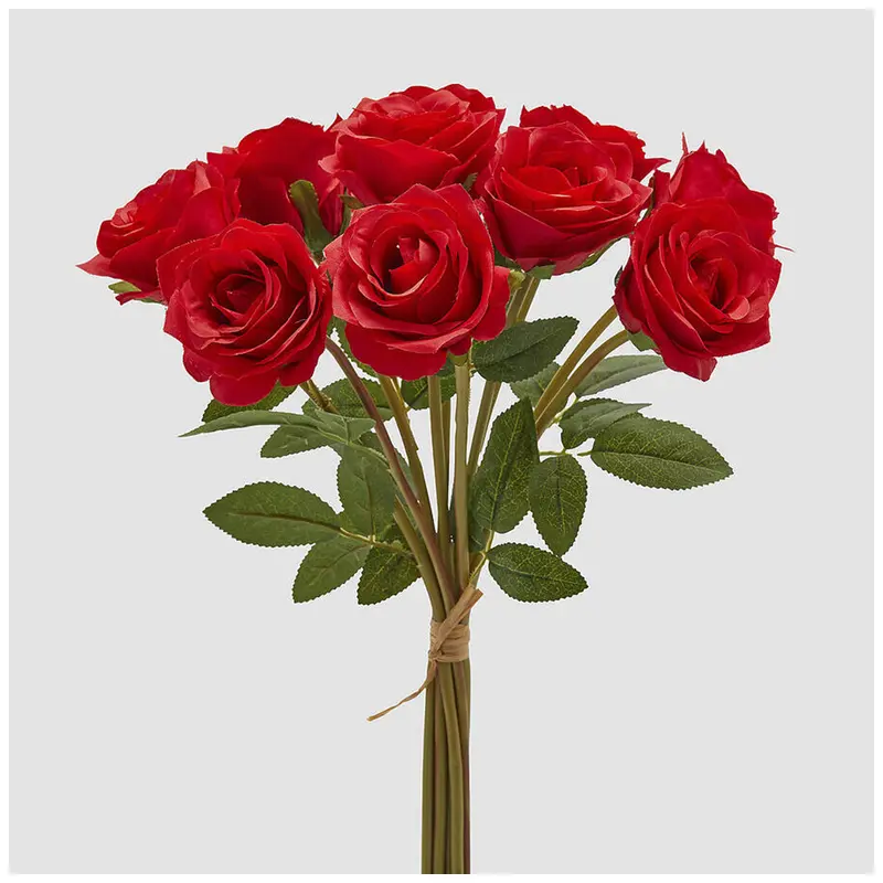 EDG Enzo de Gasperi Mazzo Bouquet 10 Rose rosse con foglie artificiale H40 cm