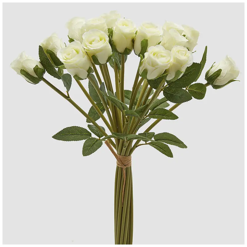 EDG Enzo de Gasperi Mazzo Bouquet 18 Rose avorio con foglie artificiale H40 cm
