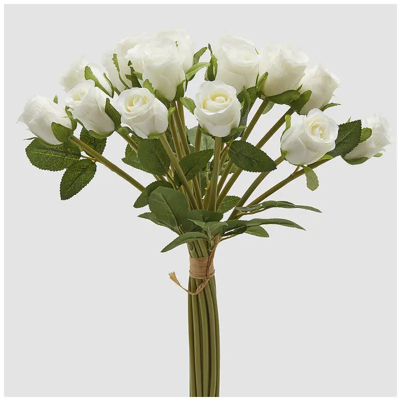 EDG Enzo de Gasperi Mazzo Bouquet 18 Rose bianche con foglie artificiale H40 cm