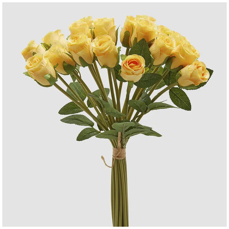 EDG Enzo de Gasperi Mazzo Bouquet 18 Rose gialle con foglie artificiale H40 cm