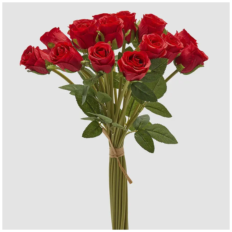 EDG Enzo de Gasperi Mazzo Bouquet 18 Rose rosse con foglie artificiale H40 cm