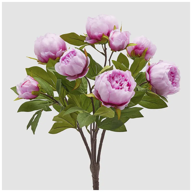 EDG Enzo de Gasperi Mazzo Cespuglio 8 Peonie rosa scuro con foglie artificiale H53 cm