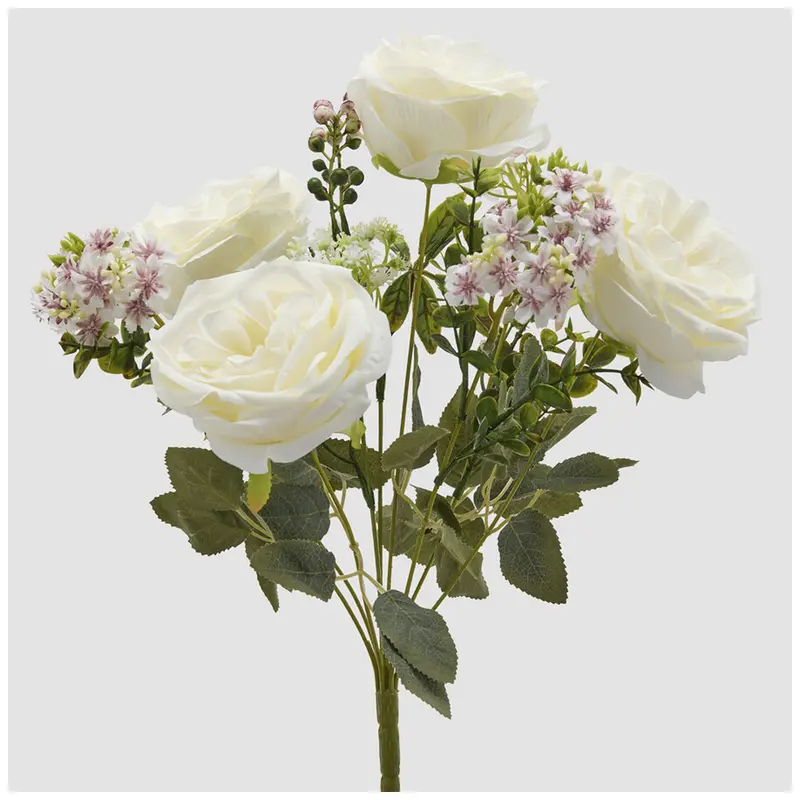 EDG Enzo de Gasperi Mazzo Cespuglio Rose avorio con foglie artificiale H40 cm