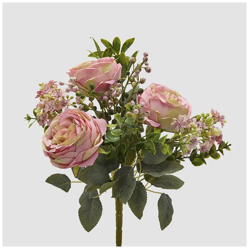EDG Enzo de Gasperi Mazzo Cespuglio Rose rosa/crema con foglie artificiale H40 cm
