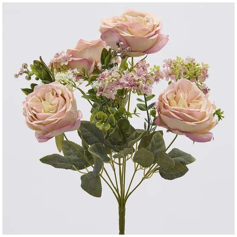 EDG Enzo de Gasperi Mazzo Cespuglio Rose rosa/crema con foglie artificiale H40 cm