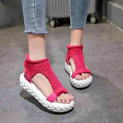 Elevated Woolen Sandals For Women With  Toe For Summer Korean Edition