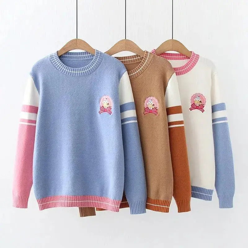 Embroidered Rabbit Girls' Student Sweater Pullover