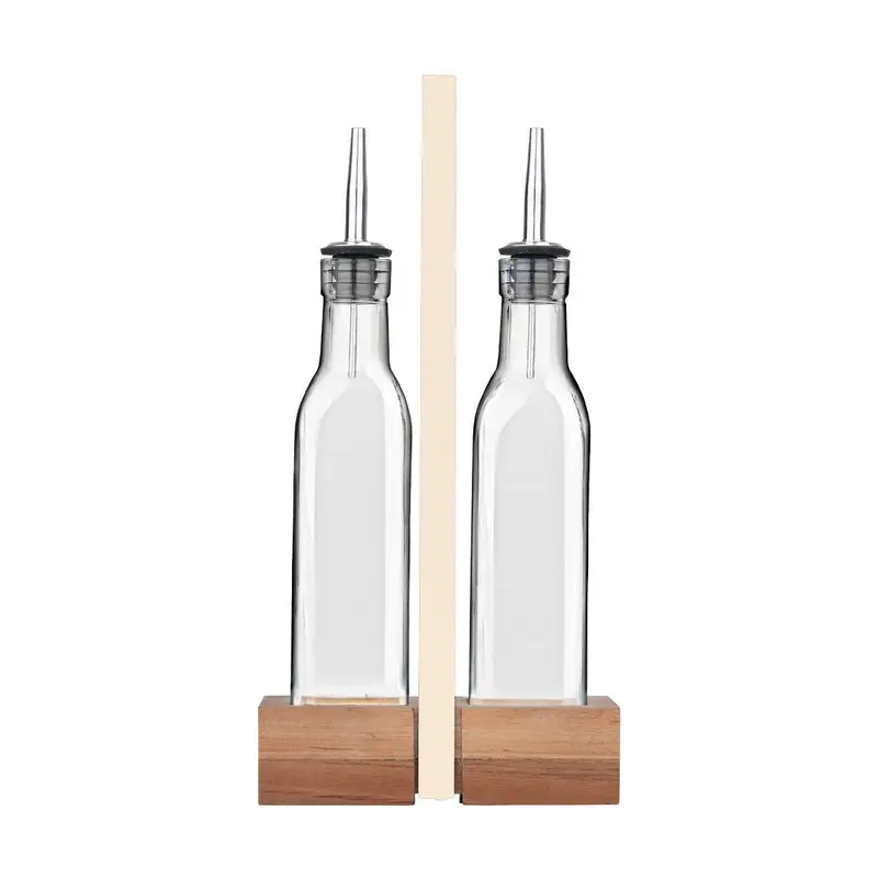 Estia Home Set 2 Bottiglie per Olio e Aceto con base in legno "Allure" 280 ml