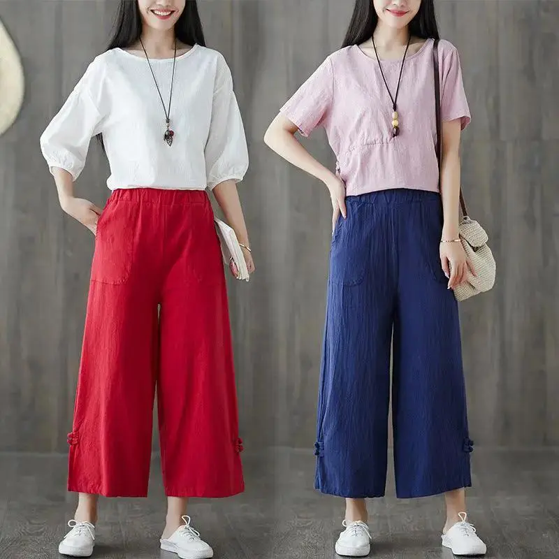 Ethnic style retro cross-leg wide-leg pants