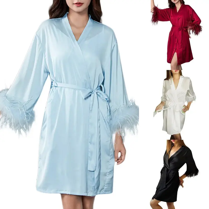 European And American Fashion Satin Smooth Feather Pajamas