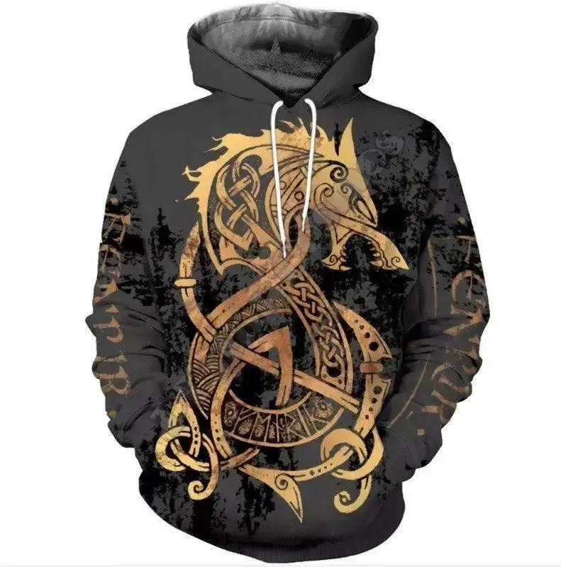 European And American Men's 3D Digital Printing Wolf Dog Hooded Sweater