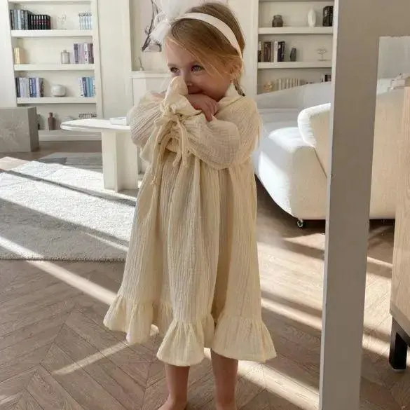 European And American Spring And Autumn Girls Cotton And Linen Lace-up British Temperament Dress