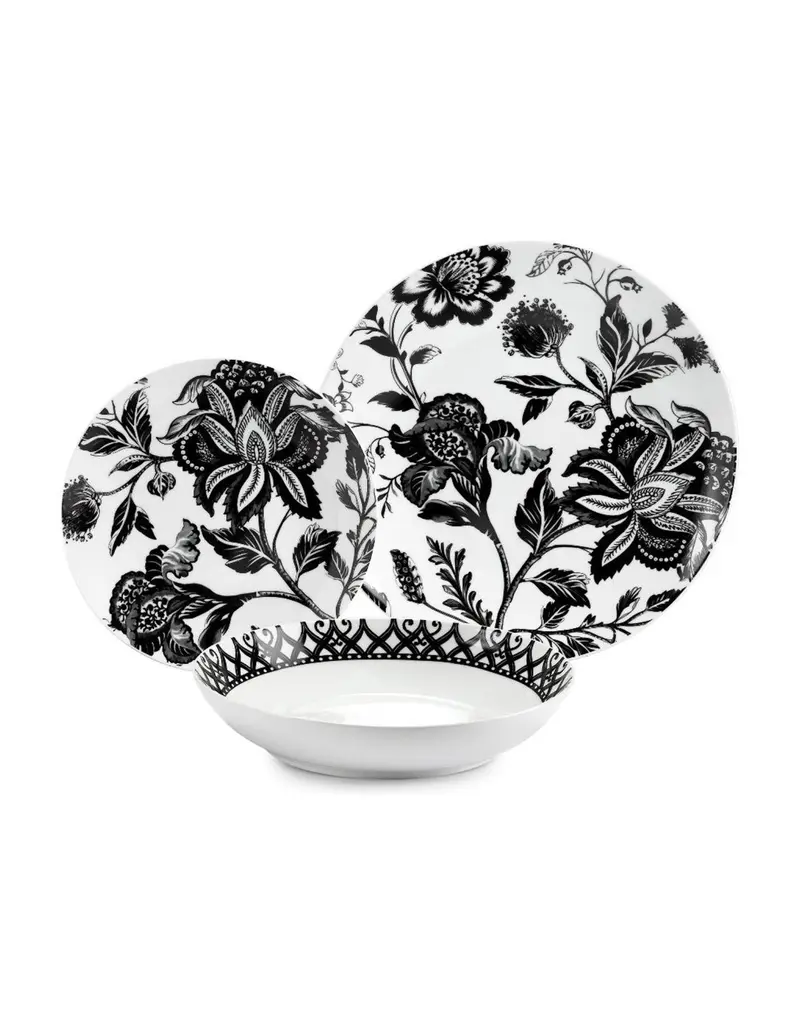 Fade Servizio 18 piatti in porcellana nero/bianco "Armonia" D18 cm/ D20 cm/ D27 cm