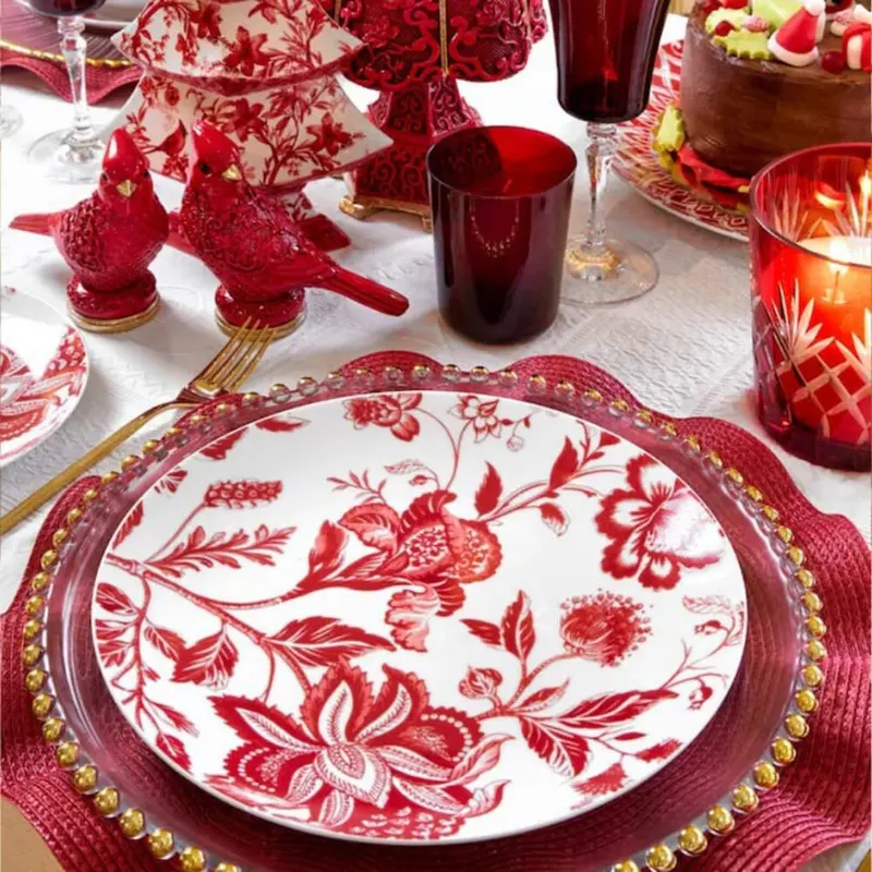Fade Servizio 18 piatti in porcellana rosso/bianco "Armonia" D18 cm/ D20 cm/ D27 cm