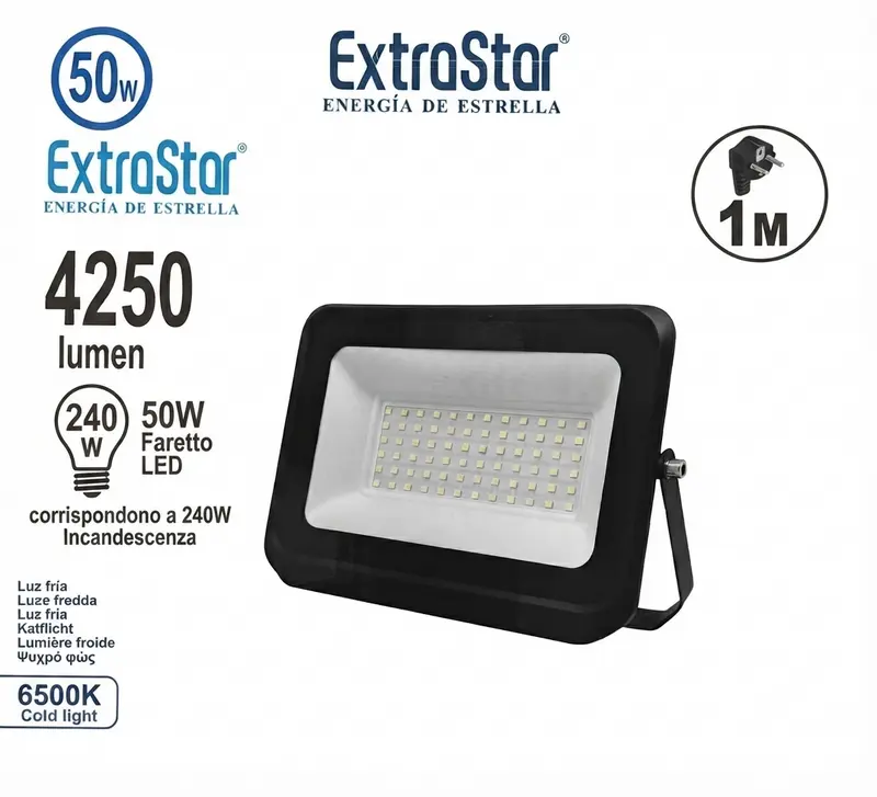Faro Faretto Led 50W Proiettore Esterno 4250 Lumen 6500K Luce Fredda IP65 TG12