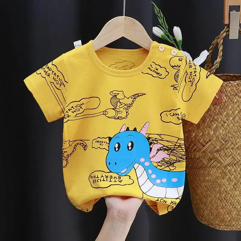 Fashion Cartoon Print Children's Cotton Short Sleeve