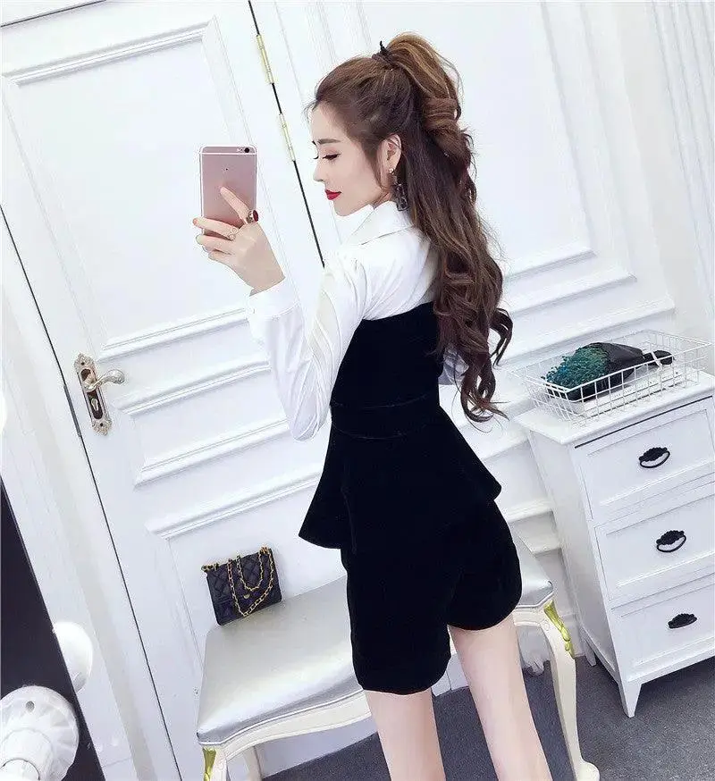 Fashion Ladies Temperament Color Matching Shirt Collar Shirt Thin Shorts Suit Casual