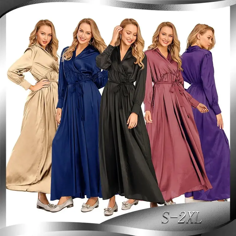 Fashion Women's Long Dress V-Neck Dubai Style