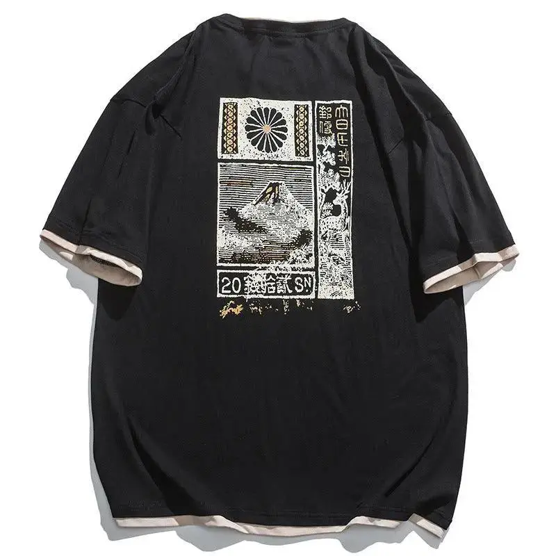 Faxien Japanese Retro Short Sleeve T-shirt Men\'s Summer Vacation