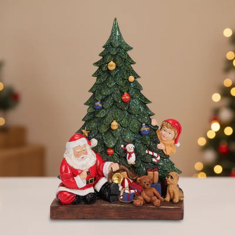 Figurina Natalizia in Resina – Babbo Natale con Albero