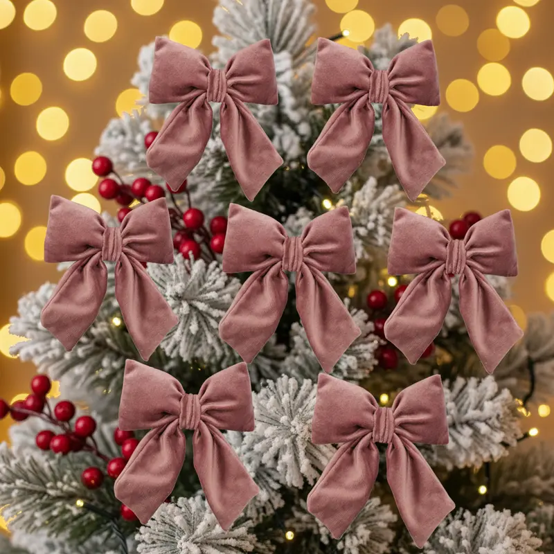 Fiocchetti di Velluto per Albero di Natale – Set 6 Pezzi Cipria | Ninocco Home