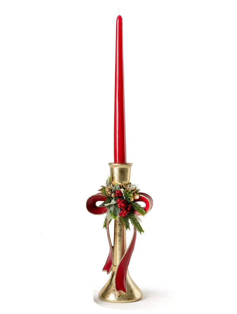 Fiori di Lena Candeliere di natale in metallo e fiocco H26 cm 2 varianti(1 unità)