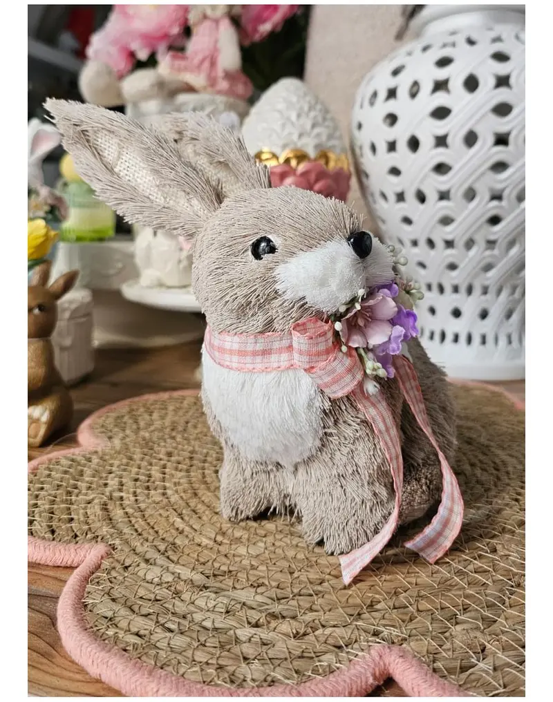 Fiori di Lena Coniglio di pasqua in paglia con fiori 16xH26 cm