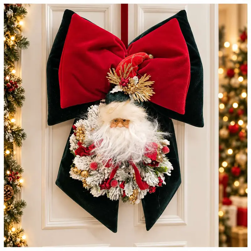 Fiori di Lena Doppio Fiocco con Babbo Natale e Ghirlanda H52 cm