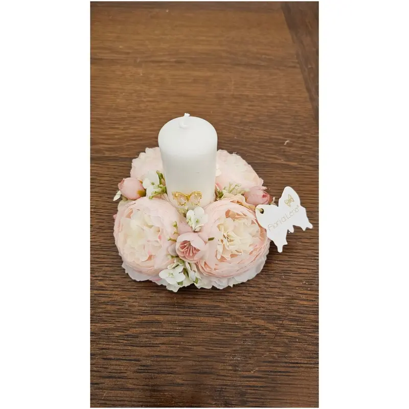 Fiori di Lena Portacandela fiori ranuncoli e applicazione farfalla D14xH10 cm 5 varianti(1 unità)