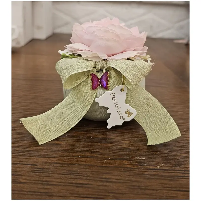 Fiori di Lena Puffo artigianale fiore ranuncolo e applicazione farfalla D8xH9 cm 5 varianti(1 unità)