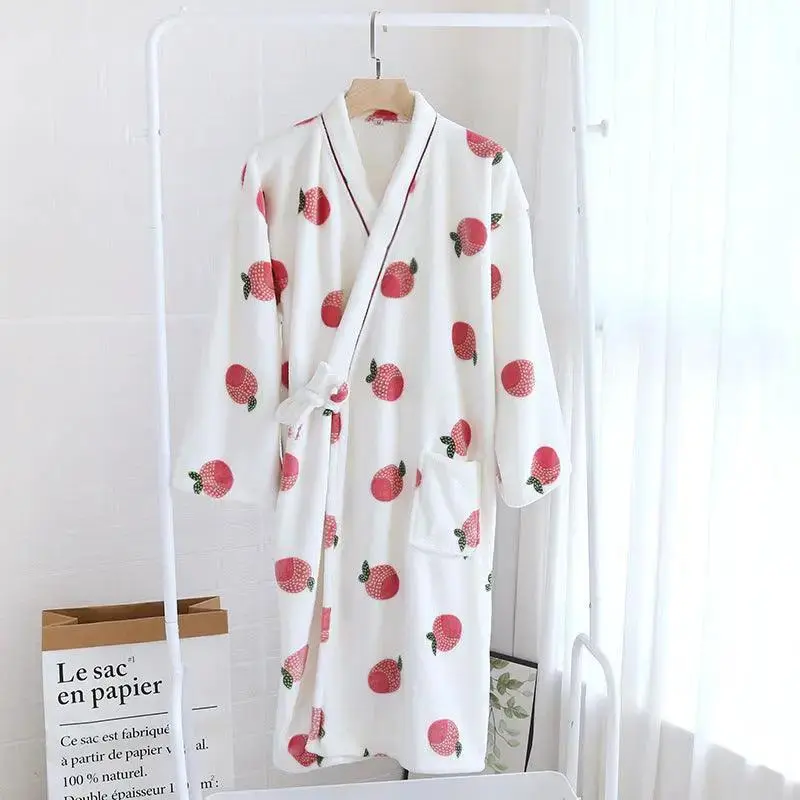 Flannel Peach Tie Ladies Long Robe