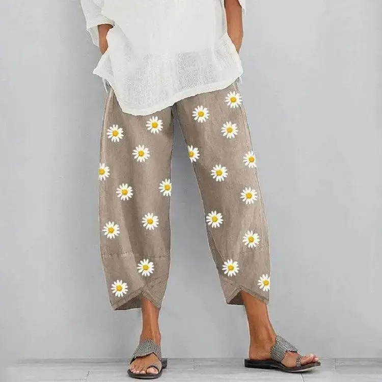 Floral Loose Print Elastic Waist Pocket Pants