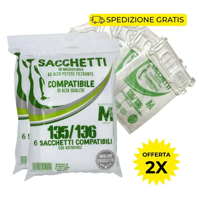 Folletto VK135/136 - 12 SACCHETTI COMPATIBILI IN MICROFIBRA 2X6pz