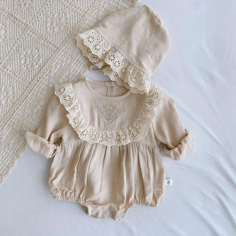 Free Hat Lace Onesie Baby Spring Clothes Newborn Rompers One Year Old Celebration Dress