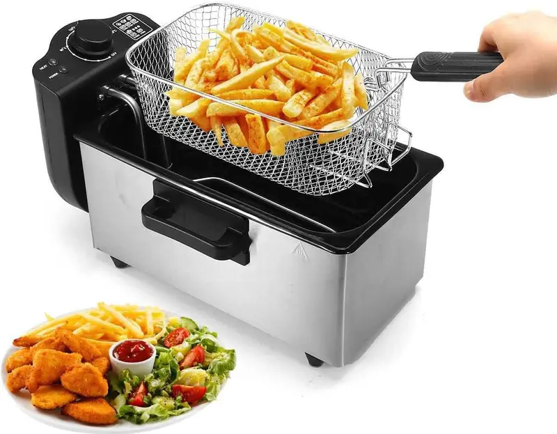 Friggitrice Elettrica 3L 2000Watt Acciaio Termostato, Cestello Estraibile Semiprofessionale
