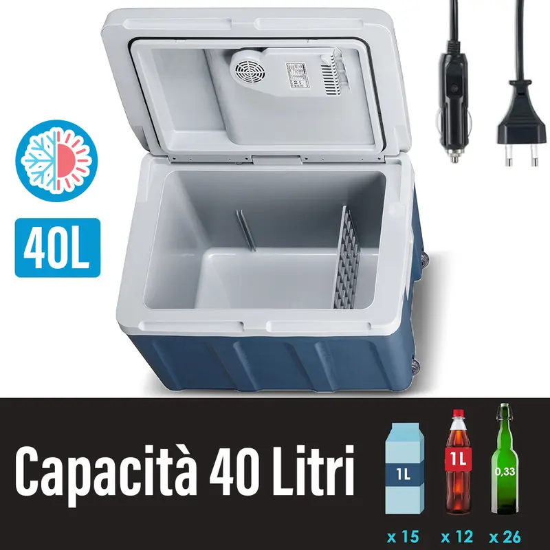 Frigorifero Elettrico Portatile 40LT Caldo Freddo 12V 230V con Ruote e Maniglia Blu
