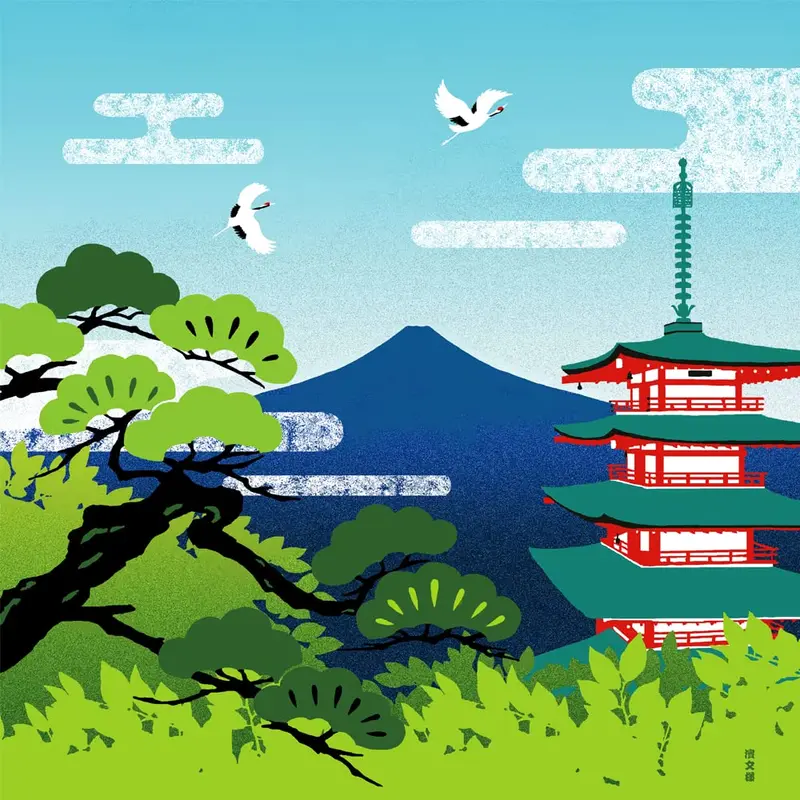 Furoshiki Fuji e Pagoda