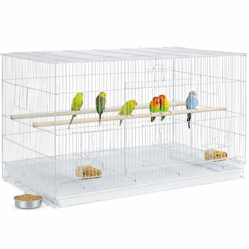 Gabbia Voliera per Uccelli Pappagalli con 2 Mangiatoie 77.5x46.5H46 cm Bianco