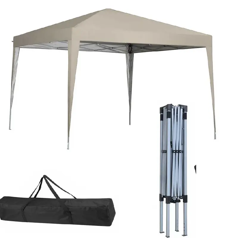 Gazebo 3x3 Pieghevole Beige Impermeabile Pieghevole Tendone Giardino Con Sacca