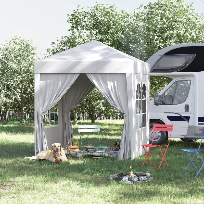 Gazebo Pieghevole 2x2 m con 4 Pareti Rimovibili in Poliestere e Acciaio