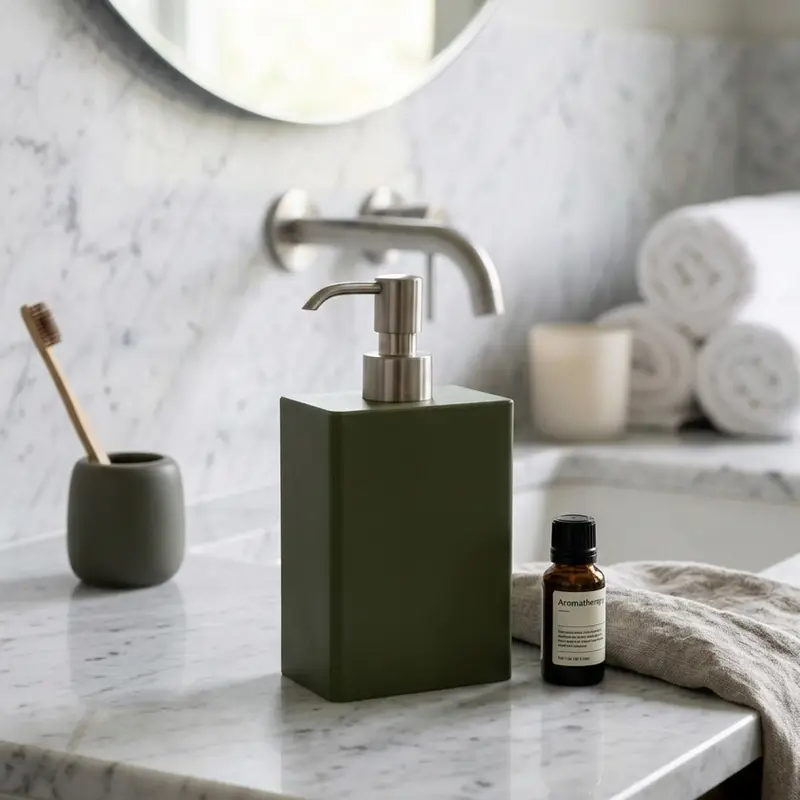 Geelli, Dispenser Ivasi verde bosco con pompetta inox satinata, gel poliuretanico