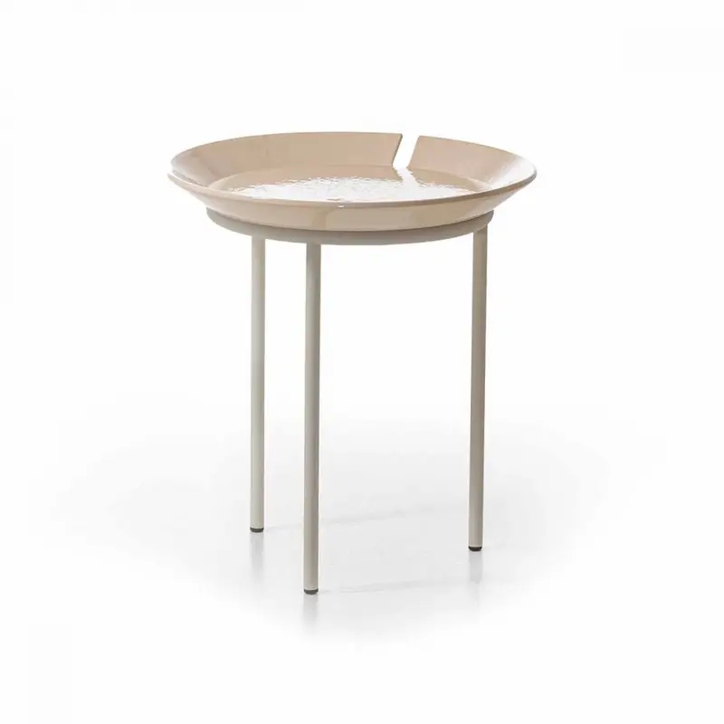 Gervasoni, Tavolino Brise 51 D46 cm, piano bianco e gamba metallo pearl