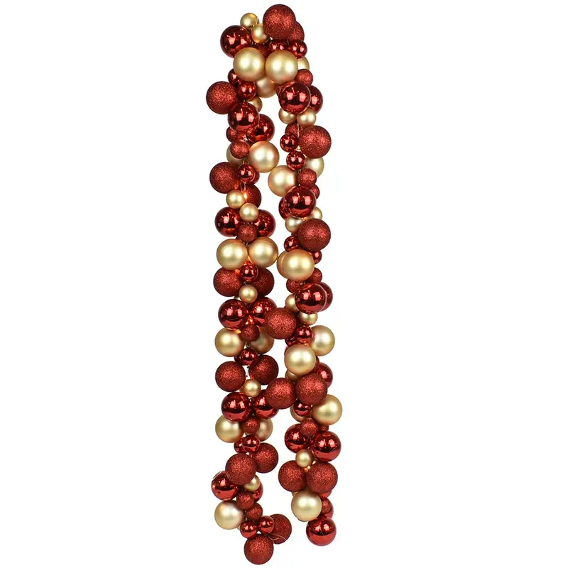 Ghirlanda Natalizia 180cm 142 Palline e Luci Led per Decorazioni Natalizie Rosso e Oro
