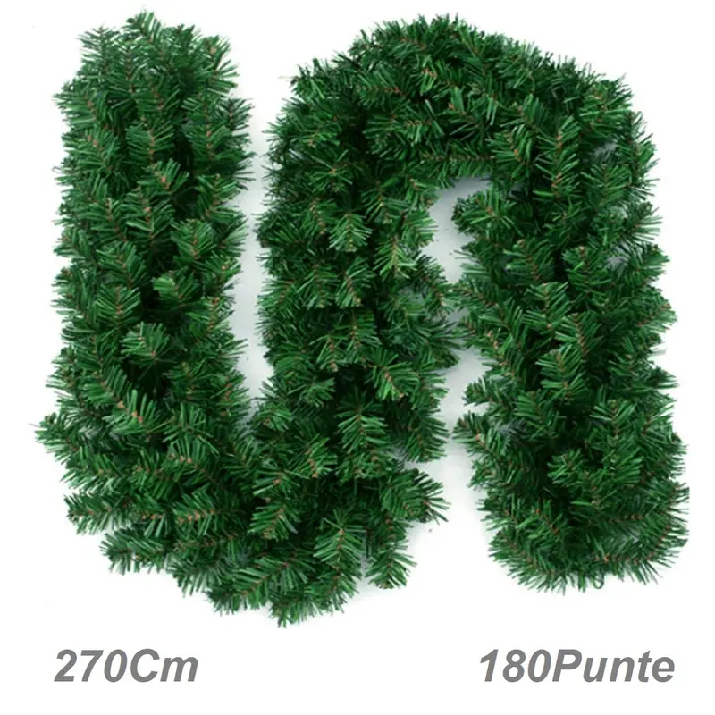 Ghirlanda Natalizia Verde 270cm Festone Folto Camino Ringhiera Pvc Resistente