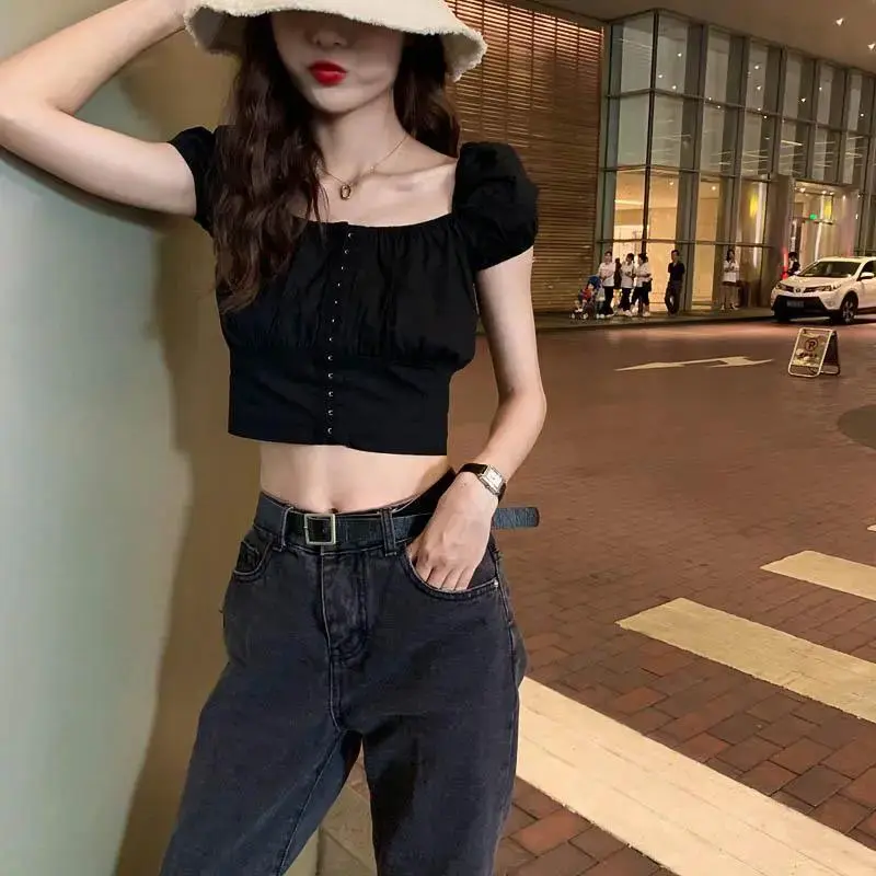 Ghost Horse Girl Retro Solid Color Navel Top